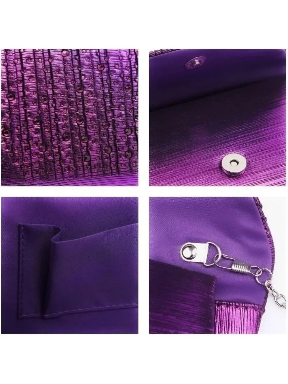 Women’s Purple Clutch Purse With Detachable Chain Wedding Formal Evening Bag